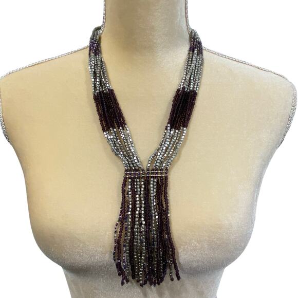 Himalayan Gems Purple Silver Multi Strand Necklace Beaded - Picture 1 of 9